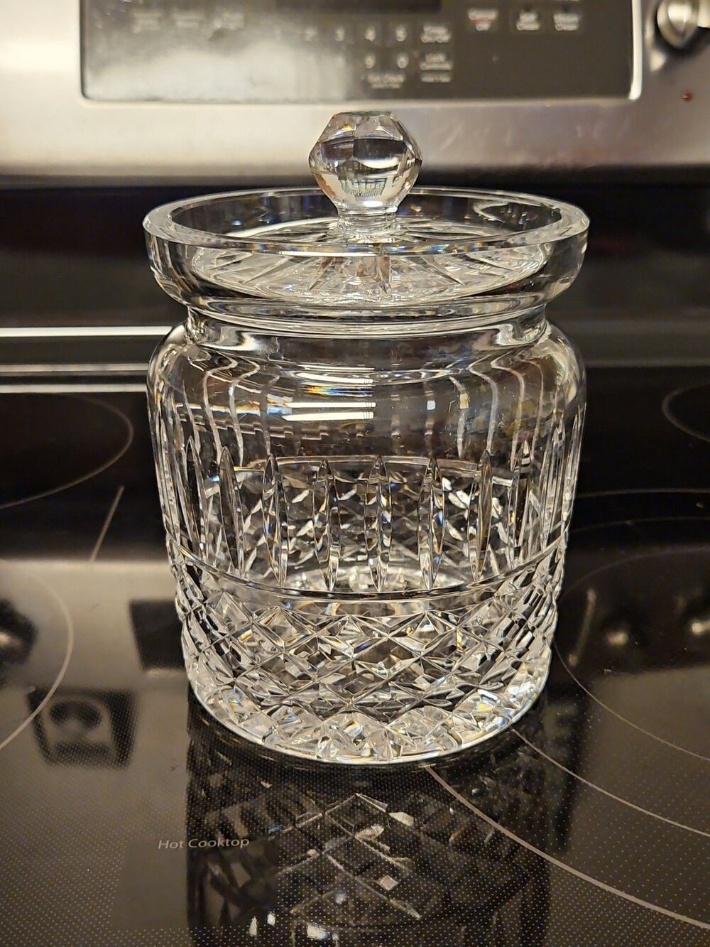 Vintage Waterford Maeve Crystal Biscuit Jar, Glass Barrel Canister, Cookie Jar